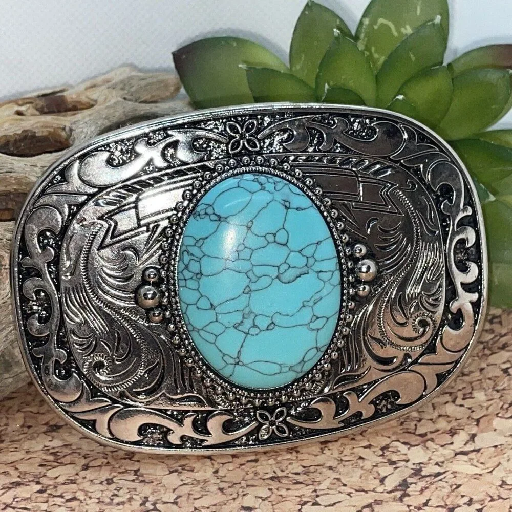 Turquoise Sale Stone Silver Western Southwest mens womens unisex Belt Buckle - Picture 3 of 9